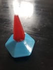 Vintage Miniature Light Blue Fucted Glass Octagonal Perfume Bottle Red Cone Stop