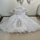 Virgen De Guadalupe Baptism Dress Baby Girl 9-12m White Silver Gown Bautizo 3pc