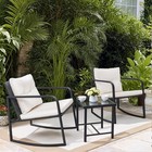 3 Pieces Rocking Wicker Bistro Set  Patio Outdoor Furniture Conversation Sets   