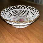 Romanian Signed Lace Porcelain Reticulated Lattice Basket Hand Painted Florals 
