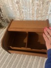 Mid Century Modern Teak Tambour Roll Top Storage Box Desk Organizer Vintage