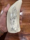 Scrimshaw Reproduction Sperm  Whale Tooth  pirate Ship  7 Inches Long Perfect