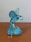 Fenton Hummingbird Iridescent Blue Figurine With Label  Beautiful Art Glass  4 