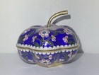 Vintage Chinese Cloisonn   Pumpkin Enamel Trinket Box Cobalt Blue W  Flowers 3x2