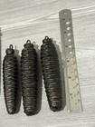 Antique Cuckoo Clock Pinecone Weights Set Of 3 Cast Iron With Pouch Pre-1930