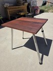 Vintage Mid-century Modern Slatted Side Table 1960 s Atomic Style Tri-tone Wood