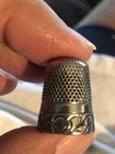 Antique Sterling Silver Sewing Thimble Size 8 Chased Scroll Band Crown Mark