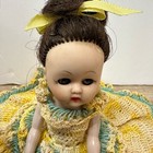 Vintage Doll With Movable Arms Crochet Dress Yellow Green White Brown Hair