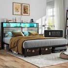 Bed Frame Full queen king With Charging Station And 2-tier Storage Headboard