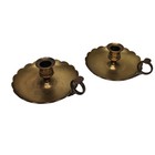 Vintage Brass Chamberstick Candle Holders Scalloped Drip Trays Finger Handles