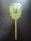 Vintage Green And Brass Art Deco Handheld Vanity Mirror 
