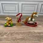 Vtg Wooden Christmas Ornaments Set Rocking Horse  Bunny Scooter  Alphabet Block