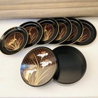 Japanese Himark Coaster Set Of Six With Box Black Red Gold Iris Daffodil Mcm
