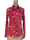 Vtg 70s Shirt S Pink Mushrooms Flying Elephants 420 Stoned Frogs Dagger Collar