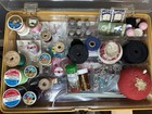 Vintage Sewing Kit With Threads  Needles  Tools  Buttons  Thimble  Buttons