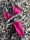 Hot Pink Triangle Bikini Dollar Bill Print Trim Dancewear
