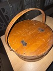 Antique Vintage Wooden Hat Box Round Millinery Storage Box Hinged Lid Handle