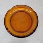 Vintage Amber Glass Ashtray 7 5  Round 4 Rest Mcm Retro Smoking Decor