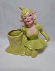 2 Htf Vintage Gilner Pottery Pixie  Fairy  Elf Log Stump Planters - 6    7  Tall