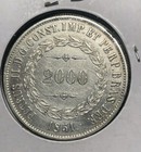 1851 Brazil 2000 Reis Historic Silver Coin      Low Mintage Coin      