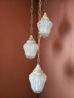 Vintage Mid Century 3 Tier Hanging Swag Lamp Light With Chain Cord Glass Shades