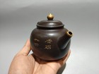 Chinese Yixing Zisha Clay Teapot Oriental Lovely Gilded Carved Sculpted Embossed