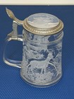 Vintage West German Etched Glass Beer Stein With Pewter Lid