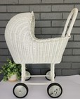 Vintage White Wicker Doll Pram Baby Doll Carriage Doll Stroller Planter