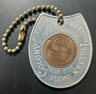 1952-d Encased Coin Italian Swiss Colony Gold Medal Lincoln Good Luck Token