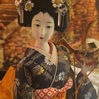 Japanese Geisha Kimono Doll W  Floral Hair Ornaments  Kimono   Obi  Black orange