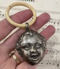 Rare Antique French Art Nouveau Silver 800 Baby Rattle Cherub C1900