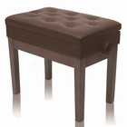 Brown Leather Piano Bench - Griffin Keyboard Seat Wood Vanity Chair Guitar Stool