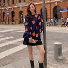 Women Knit Pullover Fruit Jacquard Sweater Jumper Casual Loose Orange Tops