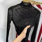 Lady Mesh Shirts Tops Blouse T-shirts Sheer Retro Long Sleeve Basic Retro