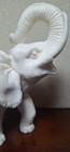 Vintage White Alabaster Bonded Resin Elephant Statue Trunk Up Artist Signed