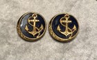 2 Navy Antique Celluloid In Brass Button  anchor Brass Design 1   diameter