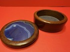Vintage Wood   Blue Agate Inlay Stone Box W lid Trinket Jewelry Ring Small