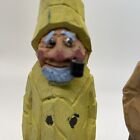 2 Vintage Hand Carved Wood Figures Captain Weathered Fisherman Nautical 6 5   
