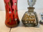 4 Vintage Ornate Perfume Bottles Lot Rhinestone Crystal Cranberry Glass Vanity