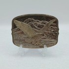 Vintage Silver   Gold Tone Belt Buckle  soaring Eagle Over Mountains   33214