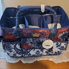 Buttercream Poppy Floral Craft Tote Microfiber Organizer Bag Blue White Red