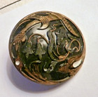 Antique  victorian  Design Black Glass Button Gold Luster Floral
