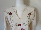 Vintage Mexican Latin Cotton Embroidered Blouse Shirt Tunic Top Needlework Boho