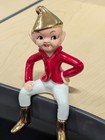 Vintage Pixie Elf Shelf Sitter Figurine Ceramic Christmas Red W Gold Hat   Boots