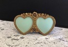 Vintage Usa Metal Gold Plated Roses Double Hearts Picture Frame 3x3   