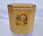 Vtg Yellow Floral Ornate Tin Hinged Lid English Girl Collecting Flowers England