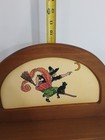 Finished Cross Stitch Halloween Flying Witch Black Cat Moon Framed Shelf Sitter