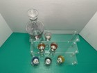 Mcm Checkerboard Decanter And Matching Vintage Shot Glass Set 