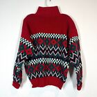 Vintage Nils Ski Sweater Medium Fair Isle Red Pullover Zip Mock Neck