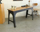 Vtg Antique Industrial 56  Console Table Desk Brass Wood Cast Iron Legs 1910s